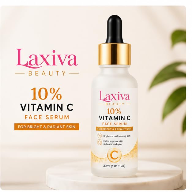 Laxiva Beauty 10% Vitamin C Face Serum for Daily Skincare, Lightweight Facial Serum for Radiance-Looking Skin, Fast-Absorbing Formula, All Skin Types, 30ml