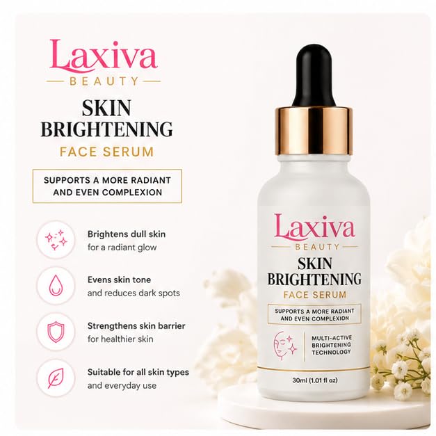 Laxiva Beauty Skin Brightening Face Serum, Multi-Active Facial Serum for Daily Skincare, Lightweight Hydrating Formula, Supports Even-Looking Complexion, Suitable for All Skin Types, 30ml