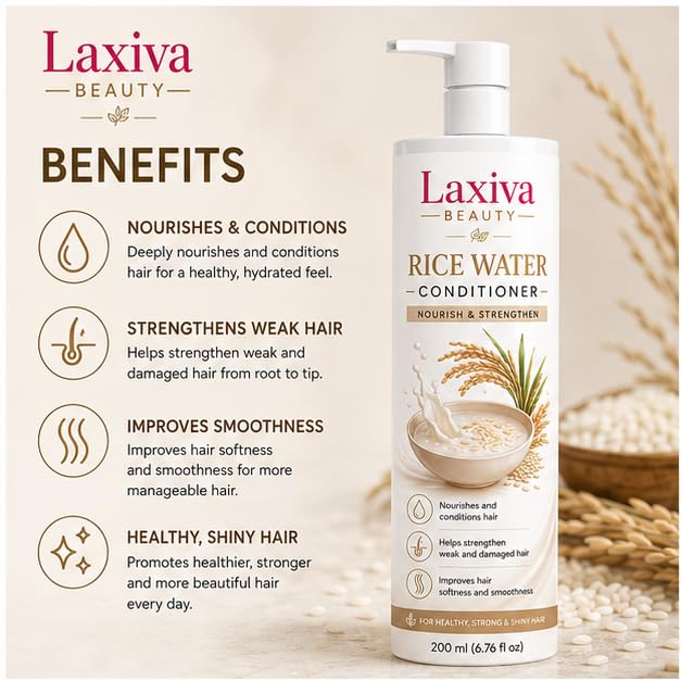 Laxiva Beauty Rice Water Conditioner for Daily Hair Care, Lightweight Hair Conditioner for Soft & Manageable Hair, Suitable for All Hair Types, 200ml