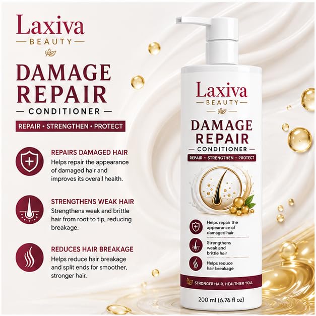 Laxiva Beauty Damage Repair Conditioner for Dry, Weak & Damaged Hair, Daily Hair Conditioning Formula, Smooth & Manageable Hair Care, Suitable for All Hair Types, 200ml