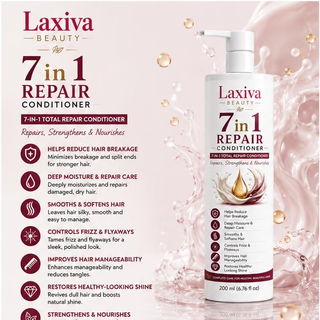 Laxiva Beauty 7 in 1 Repair Conditioner for Dry, Weak & Damaged Hair, Deep Conditioning Formula, Smooth & Manageable Hair Care, Suitable for All Hair Types, 200ml