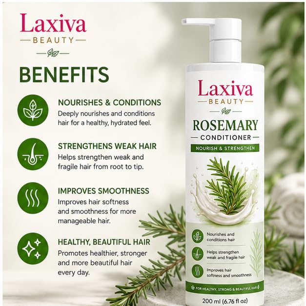 Laxiva Beauty Rosemary Conditioner for Daily Hair Care, Lightweight Hair Conditioner for Soft & Manageable Hair, Suitable for All Hair Types, 200ml