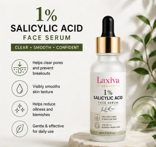 Laxiva Beauty 1% Salicylic Acid Face Serum for Oily & Blemish-Prone Skin, Lightweight Facial Serum for Daily Skincare, Fast-Absorbing Formula, 30ml