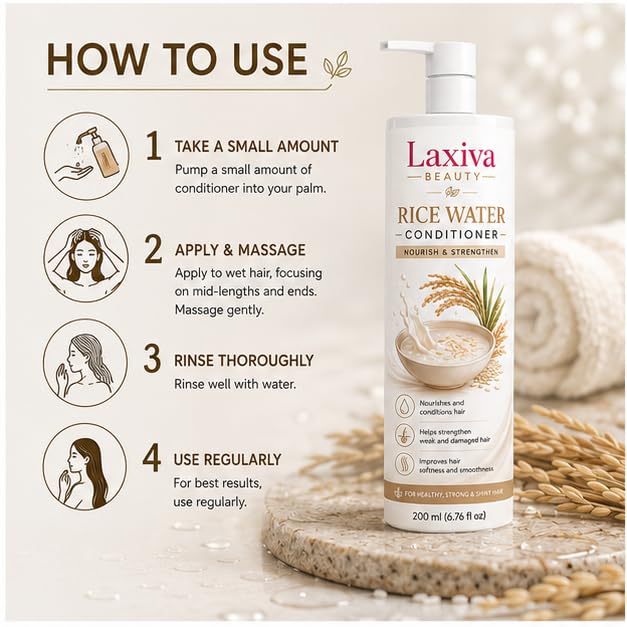 Laxiva Beauty Rice Water Conditioner for Daily Hair Care, Lightweight Hair Conditioner for Soft & Manageable Hair, Suitable for All Hair Types, 200ml