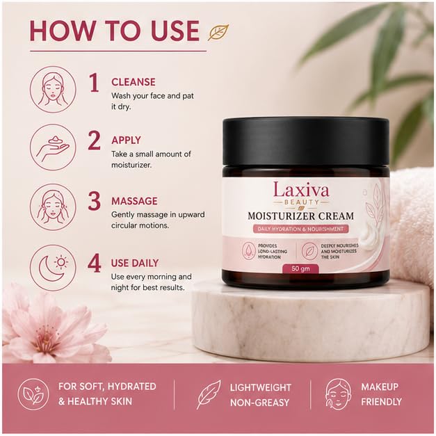 Laxiva Beauty Moisturizer Cream for Face & Body, Daily Hydration Cream, Lightweight Moisturizing Formula, Soft & Smooth Skin Care, Suitable for All Skin Types, 50g