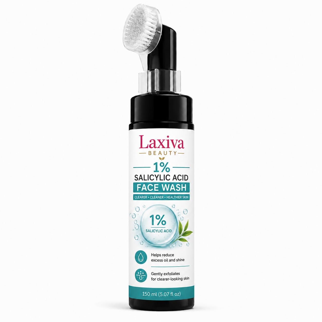 Laxiva Beauty 1% Salicylic Acid Face Wash with Built-In Cleansing Brush, Daily Facial Cleanser for Oily & Blemish-Prone Skin, Gentle Cleansing Formula, 150ml
