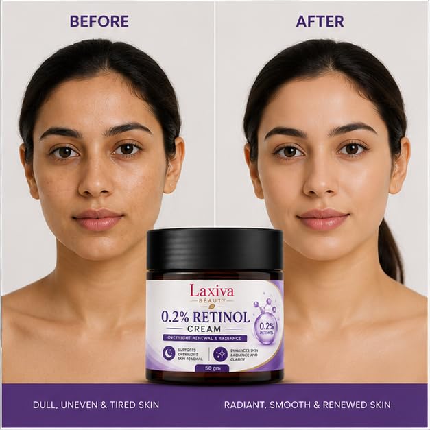Laxiva Beauty 0.2% Retinol Cream for Face, Overnight Moisturizing Cream, Daily Night Care Formula, Smooth & Radiant Looking Skin, Suitable for All Skin Types, 50g