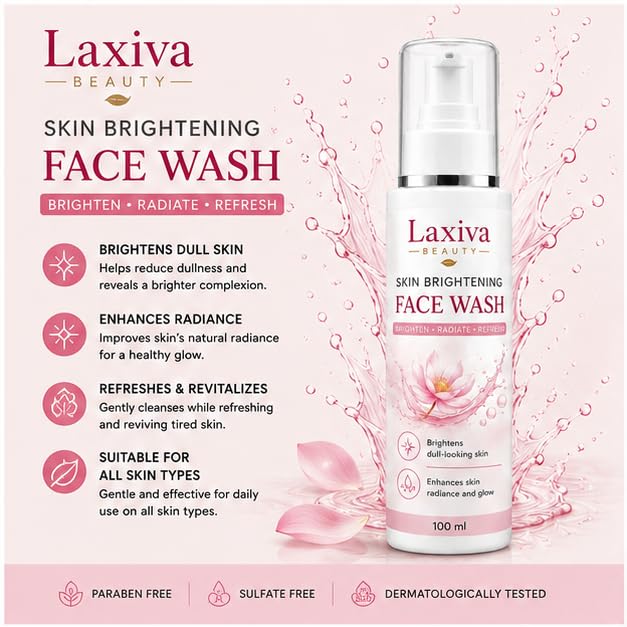 Laxiva Beauty Skin Brightening Face Wash, Daily Facial Cleanser, Refreshing Face Wash for Dull-Looking Skin, Gentle Cleansing Formula, Hydrating & Revitalizing Face Cleanser, 100ml