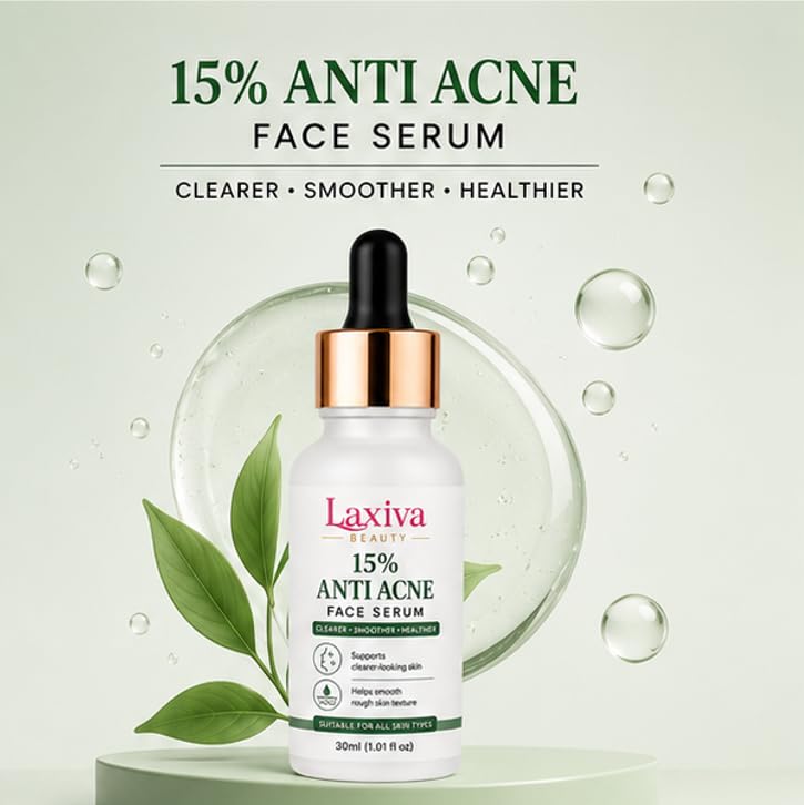 Laxiva Beauty 15% Anti Acne Face Serum for Daily Skincare, Lightweight Facial Serum for Oily & Blemish-Prone Skin, Fast-Absorbing Formula, All Skin Types, 30ml