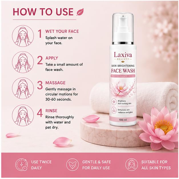 Laxiva Beauty Skin Brightening Face Wash, Daily Facial Cleanser, Refreshing Face Wash for Dull-Looking Skin, Gentle Cleansing Formula, Hydrating & Revitalizing Face Cleanser, 100ml