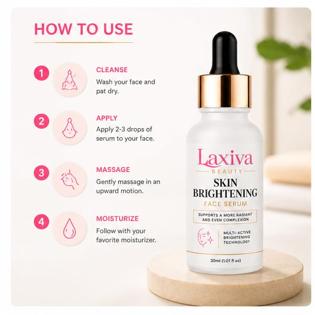 Laxiva Beauty Skin Brightening Face Serum, Multi-Active Facial Serum for Daily Skincare, Lightweight Hydrating Formula, Supports Even-Looking Complexion, Suitable for All Skin Types, 30ml