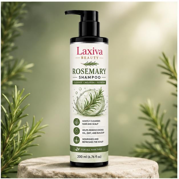 Laxiva Beauty Rosemary Shampoo for Daily Hair & Scalp Care, Gentle Cleansing Shampoo, Suitable for All Hair Types, Lightweight Formula, 200ml