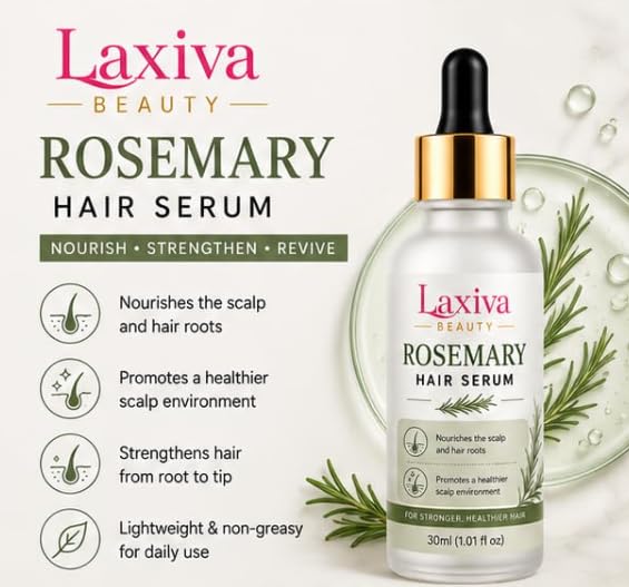 Laxiva Beauty Rosemary Hair Serum for Daily Hair Care, Lightweight & Non-Greasy and Scalp Serum, Suitable for All Hair Types, 30ml