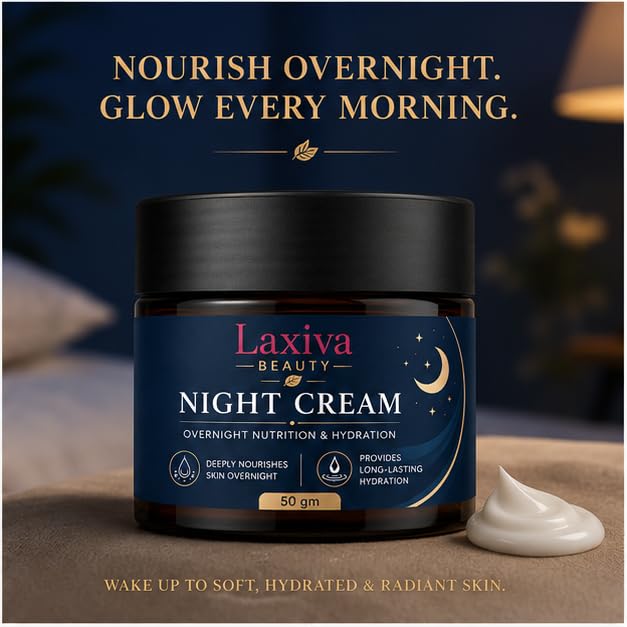 Laxiva Beauty Night Cream for Face, Overnight Hydration & Nourishing Cream, Daily Moisturizing Skin Care Formula, Soft & Smooth Skin Feel, Suitable for All Skin Types, 50g