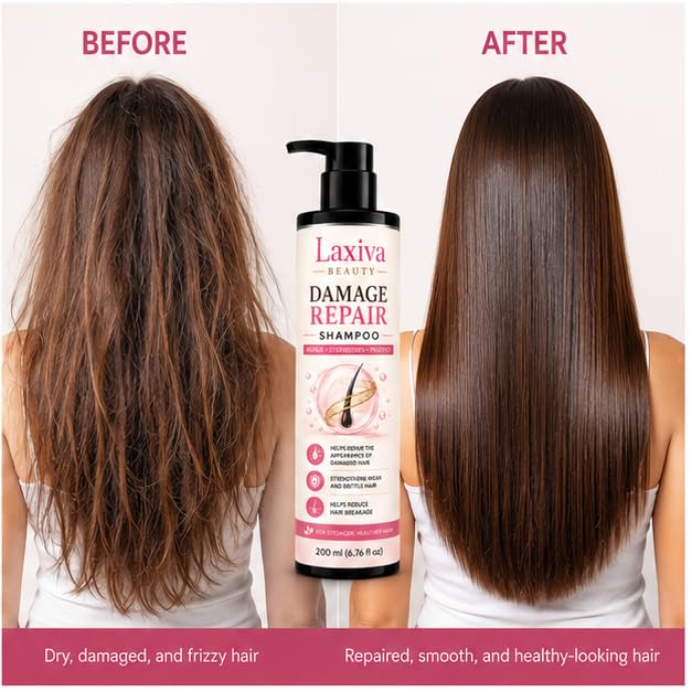 Laxiva Beauty Damage Care Shampoo for Daily Hair Care, Gentle Cleansing Shampoo for Dry & Fragile Hair, Lightweight Formula, Suitable for All Hair Types, 200ml