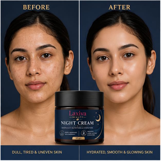 Laxiva Beauty Night Cream for Face, Overnight Hydration & Nourishing Cream, Daily Moisturizing Skin Care Formula, Soft & Smooth Skin Feel, Suitable for All Skin Types, 50g