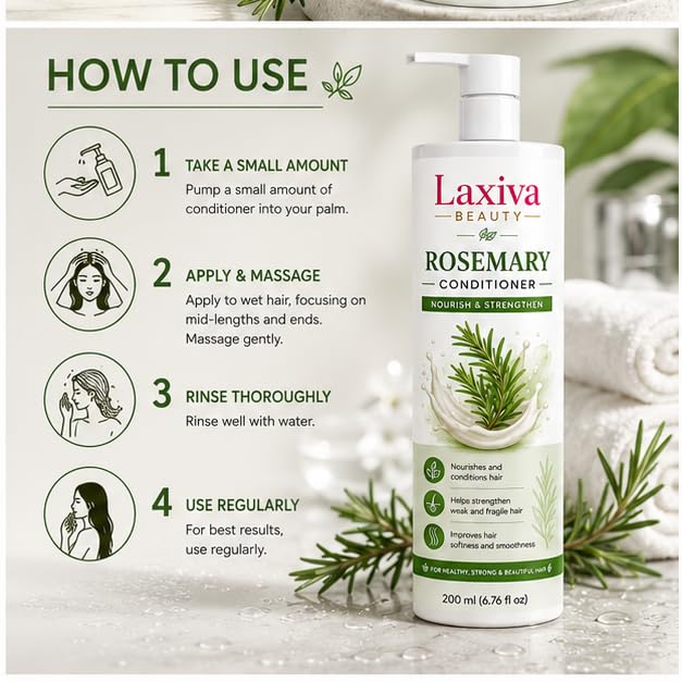 Laxiva Beauty Rosemary Conditioner for Daily Hair Care, Lightweight Hair Conditioner for Soft & Manageable Hair, Suitable for All Hair Types, 200ml