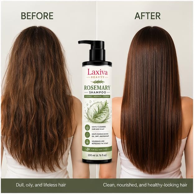 Laxiva Beauty Rosemary Shampoo for Daily Hair & Scalp Care, Gentle Cleansing Shampoo, Suitable for All Hair Types, Lightweight Formula, 200ml