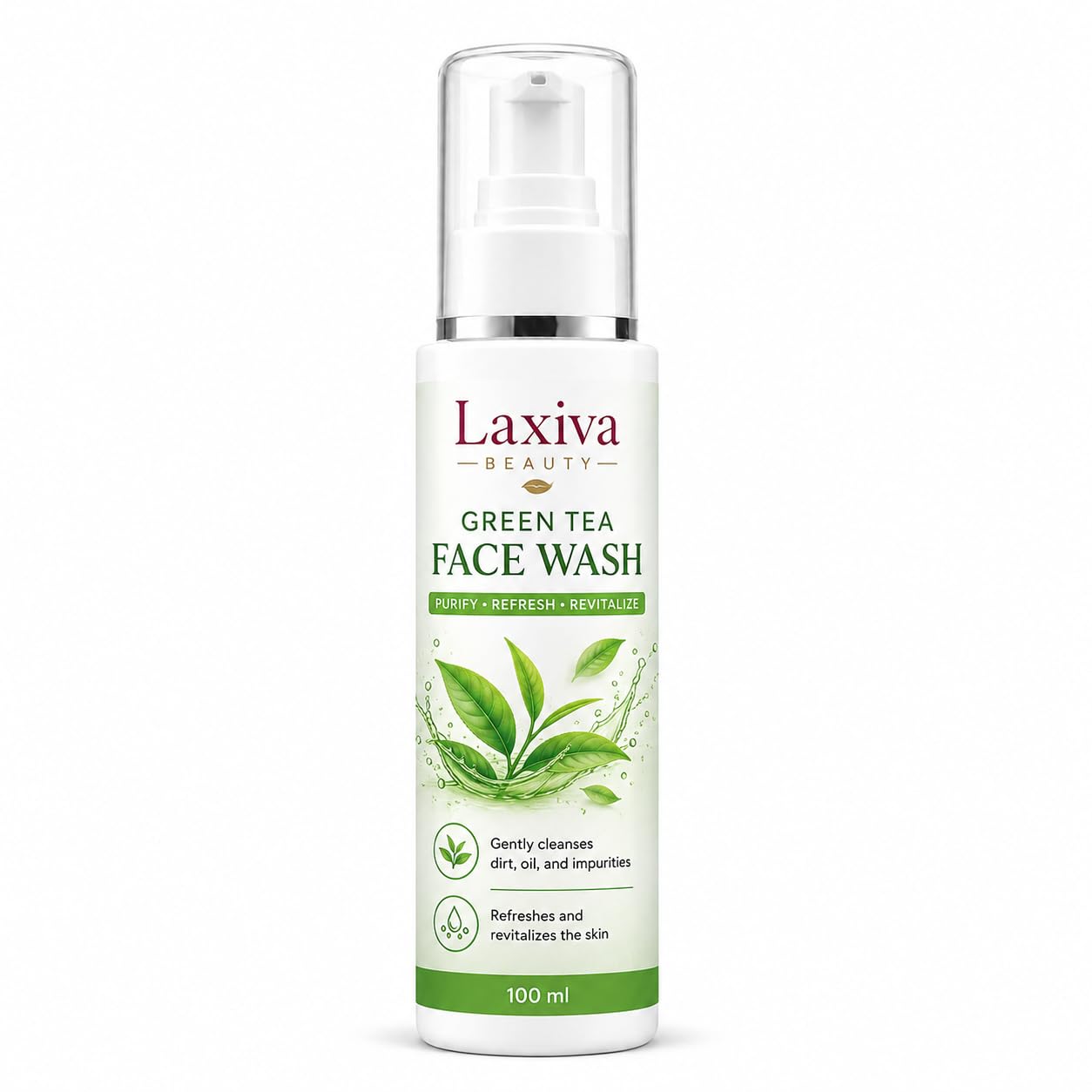 Laxiva Beauty Green Tea Face Wash, Gentle Daily Facial Cleanser, Refreshing Face Wash for Oily and Combination Skin, Lightweight Cleansing Formula, Removes Dirt and Excess Oil, 100ml