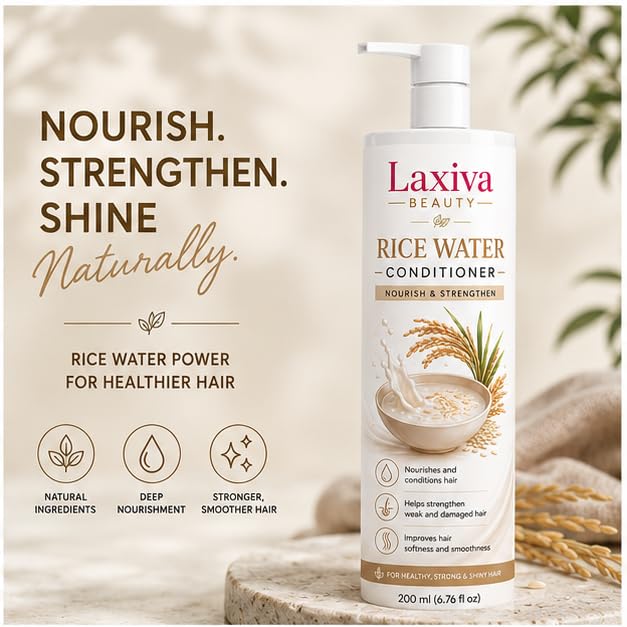 Laxiva Beauty Rice Water Conditioner for Daily Hair Care, Lightweight Hair Conditioner for Soft & Manageable Hair, Suitable for All Hair Types, 200ml