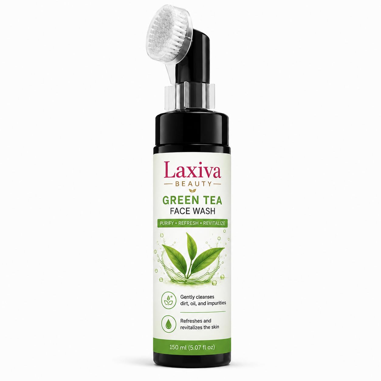 Laxiva Beauty Green Tea Face Wash for Daily Cleansing, Gentle Facial Cleanser with Built-In Brush Applicator, Suitable for All Skin Types, 150ml