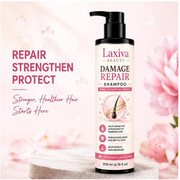 Laxiva Beauty Damage Care Shampoo for Daily Hair Care, Gentle Cleansing Shampoo for Dry & Fragile Hair, Lightweight Formula, Suitable for All Hair Types, 200ml