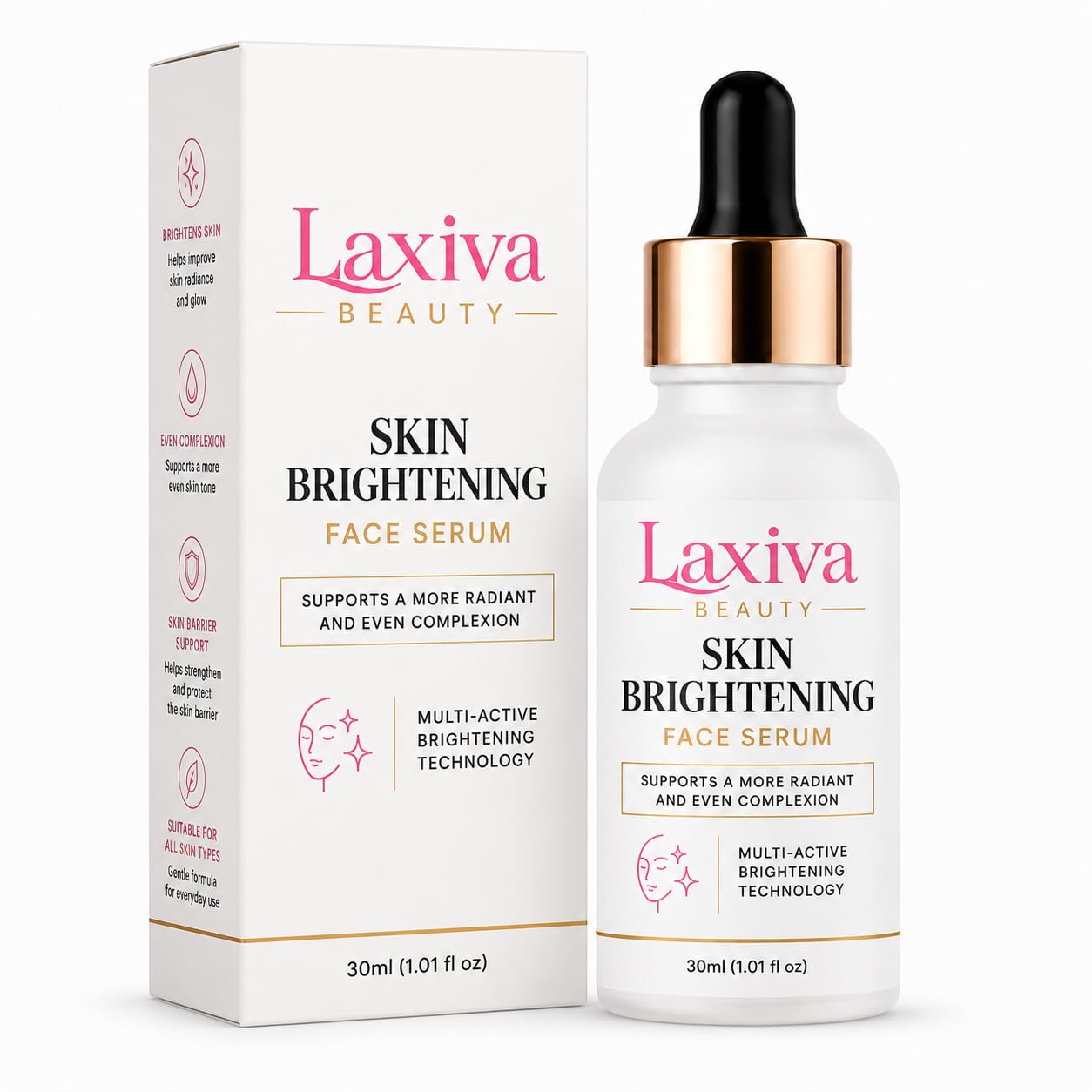 Laxiva Beauty Skin Brightening Face Serum, Multi-Active Facial Serum for Daily Skincare, Lightweight Hydrating Formula, Supports Even-Looking Complexion, Suitable for All Skin Types, 30ml