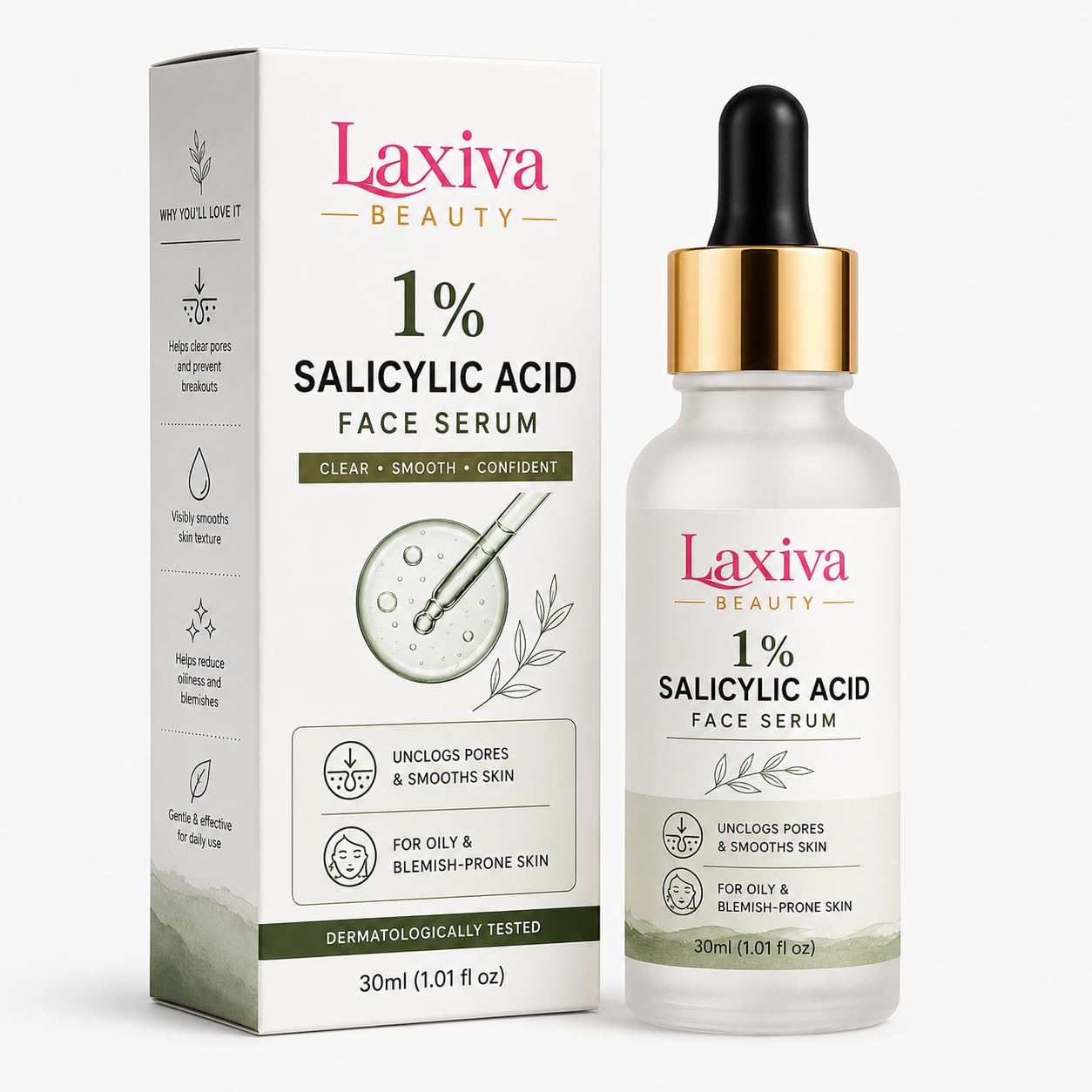 Laxiva Beauty 1% Salicylic Acid Face Serum for Oily & Blemish-Prone Skin, Lightweight Facial Serum for Daily Skincare, Fast-Absorbing Formula, 30ml